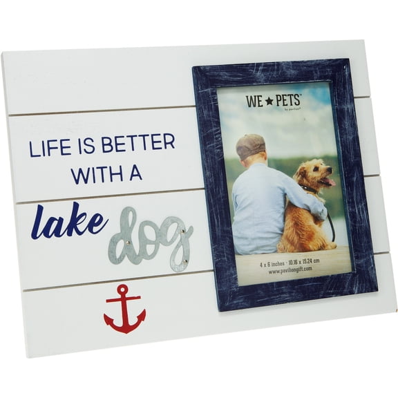 Pavilion Gift Company Life is Better with A Lake Dog-10.5x8 Inch Portrait Blue Easel Back Picture Frame