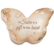Pavilion Gift Company Light Your Way Every Day - "A Sister is a gift to the heart; Love you Sister" Floral Butterfly Shaped Jewelry Box Keepsake Dish 4"