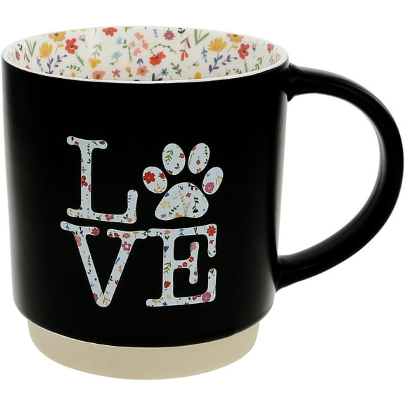 Pavilion Gift Company - Love - 18 oz Coffee Tea Cup Mug Floral Pawprint Animal Lover Dog Parent Cat Parent Drinkware Kitchenware
