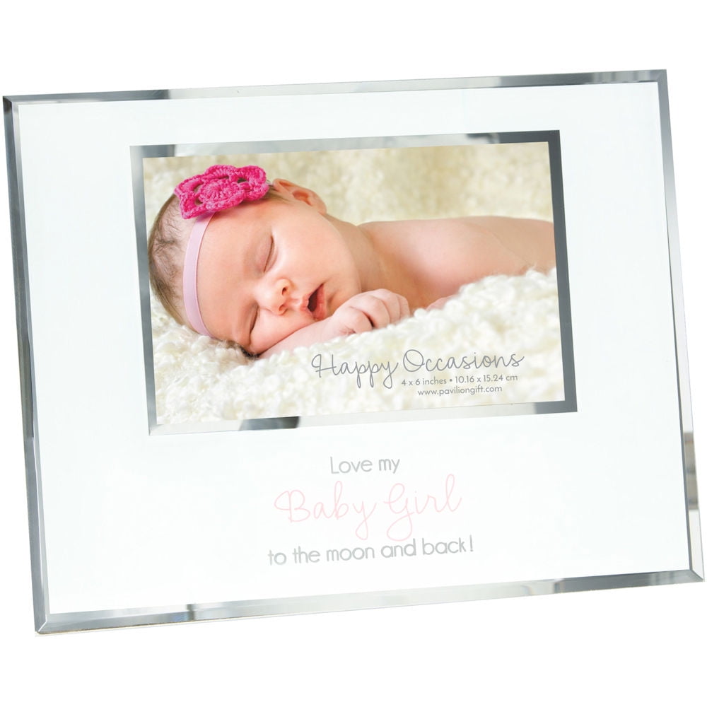 Pavilion Gift Company Love Girl to The Moon and Back Newborn Baby Picture Frame, 4x6, Pink (61162)