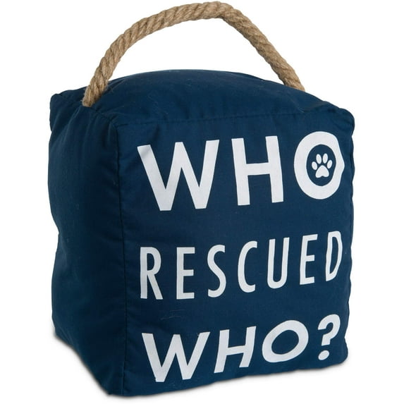 Pavilion Gift Company Open Door Decor - Who Rescued Who? Pet Animal Lover Navy Door Stopper with Handle