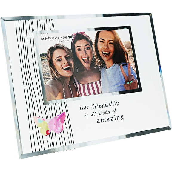 Pavilion Gift Company Our Friendship is All Kinds of Amazing 4X6 Inch Butterfly Easel Back Picture Frame, White
