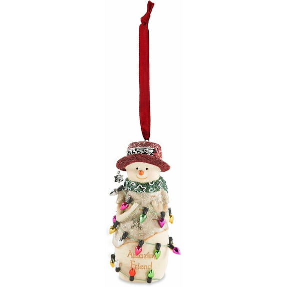 Pavilion Gift Company Pavilion-Amazing Friend-4 Inch Collectible Wrapped in Christmas Lights 4" Snowman Ornament, Beige