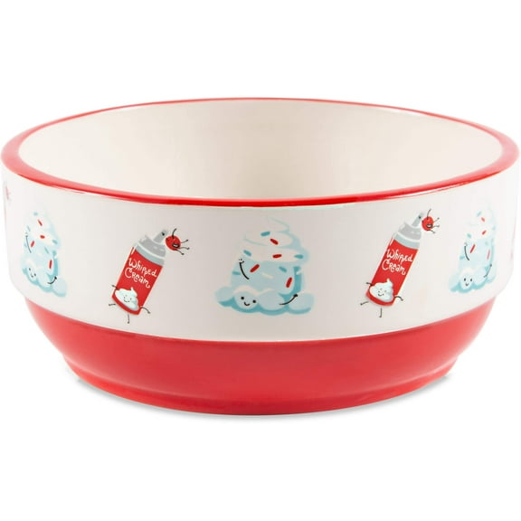 Pavilion Gift Company Pavilion-Ice Cream Sundae-Patterned 6.25 Inch Red Cermaic Snack Bowl, 6.25"