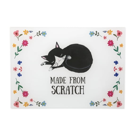 Pavilion Gift Company - Scratch - 13.75" x 9.75" Glass Cutting Board Cat Kitty Kitten Feline Lover Parent Floral Kitchenware