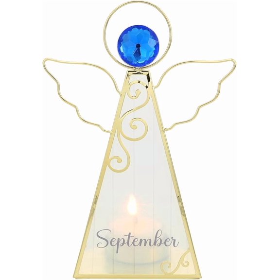 Pavilion Gift Company- September - 6.5" Angel Tealight Candle Holder Religion Faith September Birth Month Birthday Zodiac Virgo Libra Crystal Birthstone Keepsake Decor Gift
