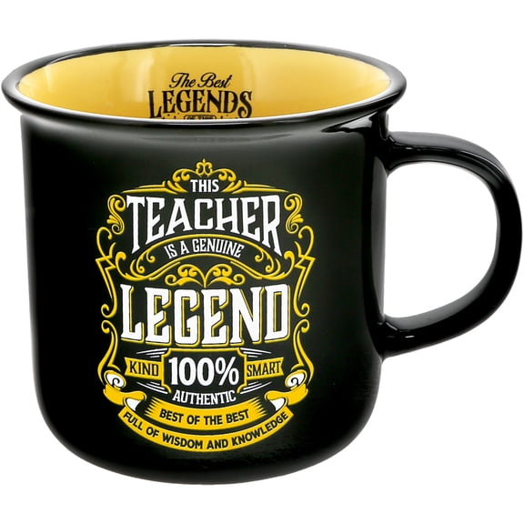 Pavilion Gift Company - Teacher Genuine Legend - Ceramic 13-ounce Campfire Mug, Double Sided Coffee Cup, Nurse Mug, Nurse Gifts, 1 Count (Pack of 1), 3.75” x 5” x 3.5”, Black/Yellow