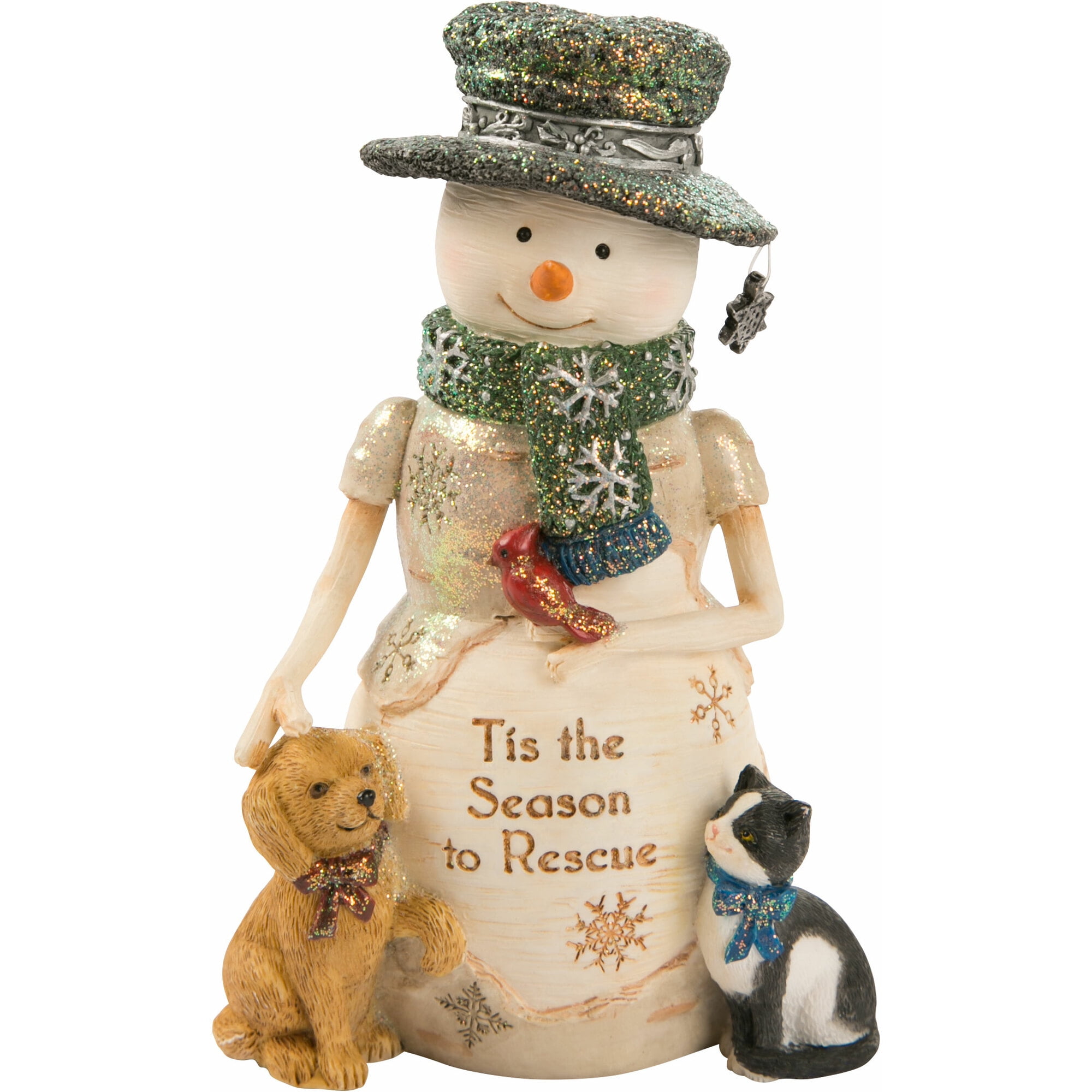 Hand-Painted Winter Snowman Figurine with Cat and Dog