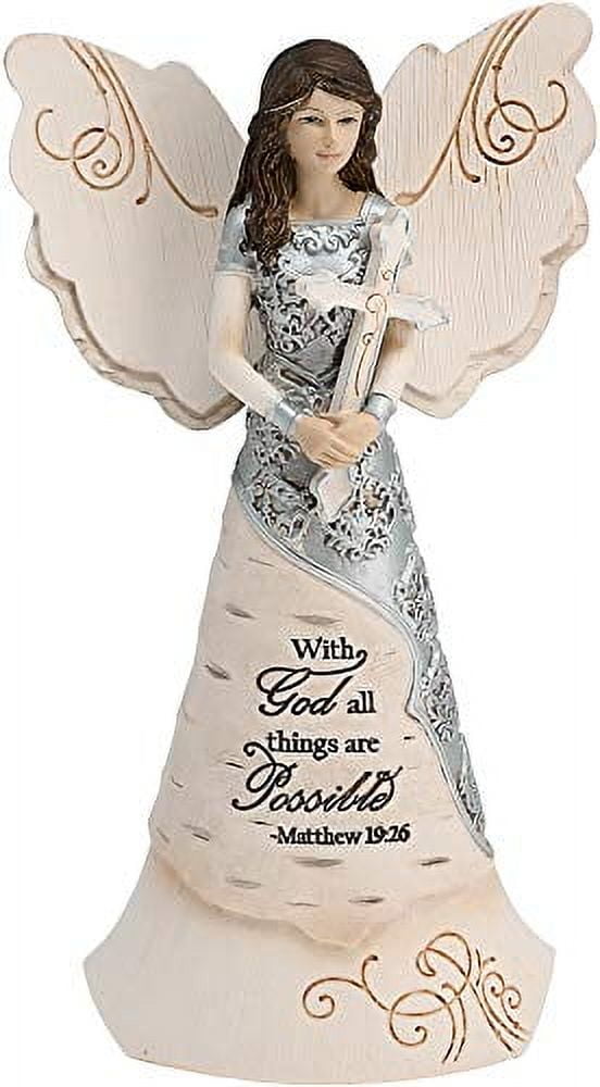 6.5" Beige and Silver Resin Angel Figurine with Cross