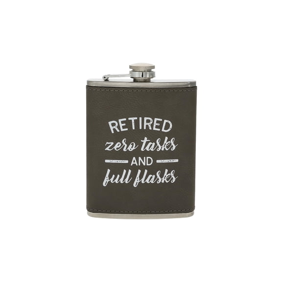 Pavilion Gift Company- Zero Tasks - 8 oz Leather Wrapped Flask Retirement Retiree Grandpa Papa Pop Pop Humor Alcohol Gift