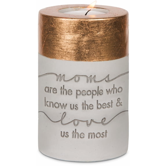 Pavilion Gift- "Moms are the people who know us the best & love us the most" Cement Gold Candle Holder Home Decor 4.75"