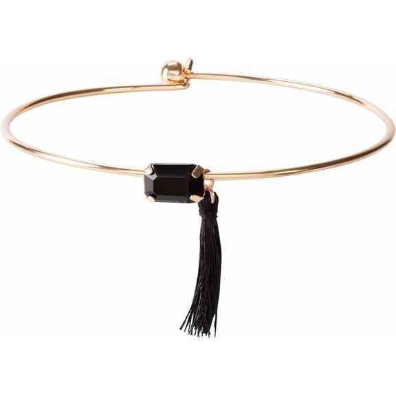 Pavilion-Gold Black Gem with Tassel Bangle Bracelet