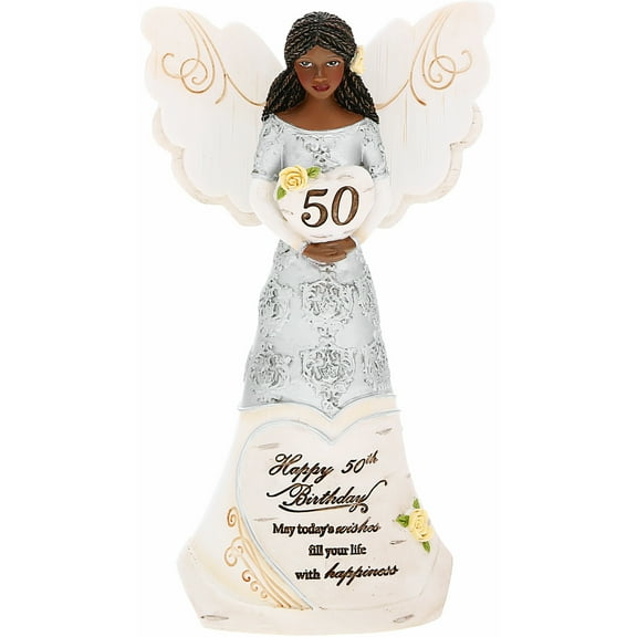 Pavilion - Happy 50th Birthday - 6" Ebony African American Angel Figurine Religious Best Friend Bestie BFF God Jesus Lover Christian Christ Gift Present