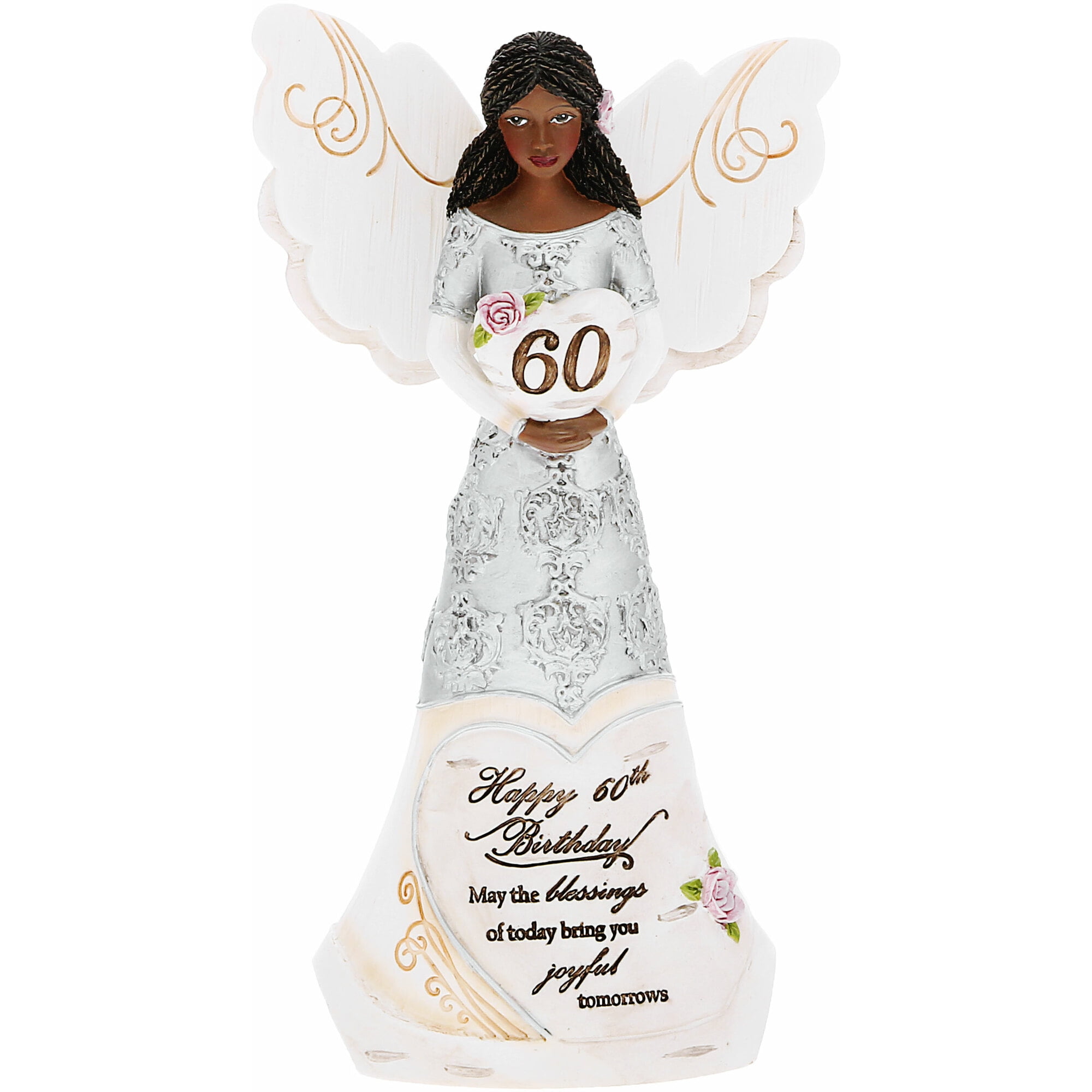 Happy 60th Birthday Silver and Cream Resin Angel Figurine