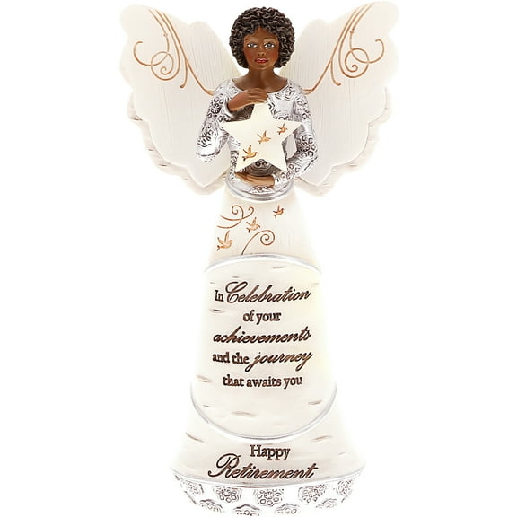 Pavilion - Happy Retirement - 6.5" Ebony African American Angel Figurine Religious God Jesus Christ Gift Home Decor Present