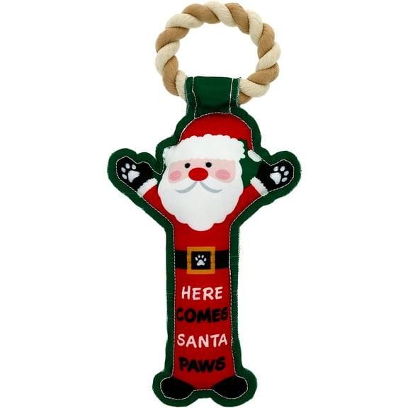 Pavilion - Here Comes Santa Paws - 12" Santa Puppy Dog Toy With Rope Handle K-9 Furry Companion Christmas Holiday Gift Present