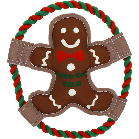 Pavilion - Howl-Iday Treat - 10" Gingerbread Man Puppy Dog Toy With Rope Handle K-9 Furry Companion Christmas Holiday Gift Present