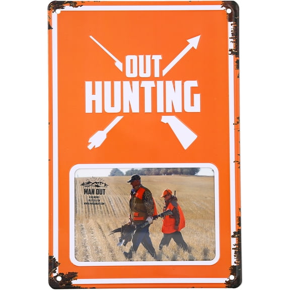 Pavilion - Out Hunting Tin Photo Frame (Holds 6 x 4 Photo), Vintage Style License Plate Frame, Tabletop Picture Rustic Frame, Unique Gifts Hunters, 1 Count, Orange