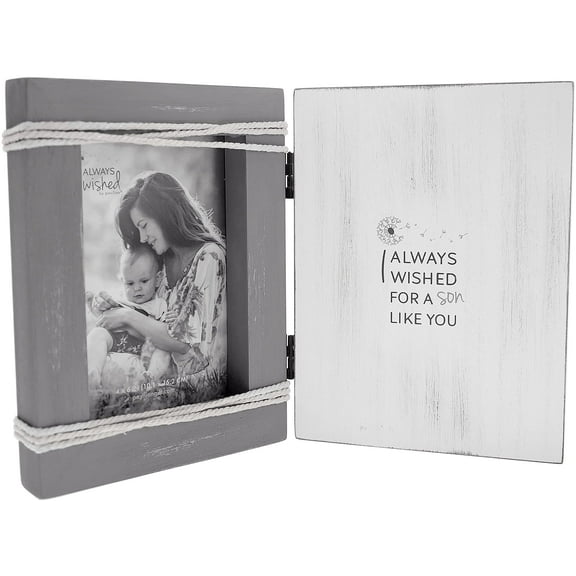 Pavilion - I Always Wished For A Son Like You - Wooden Self-Standing Family Photo Frame, Retro Distressed Farmhouse, Holds 4 x 6 Photo, Textured Gray Whitewashed, 1 Count 5.5x7.5 inches