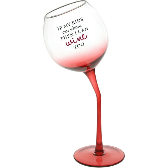 Pavilion - If My Kids Can Whine, I Can Wine Too - 11 Oz Tipsy Stemmed Ombre Red Wine Glass Unique Novelty Gag Gift Funny Mom Dad Humor Parenting Present
