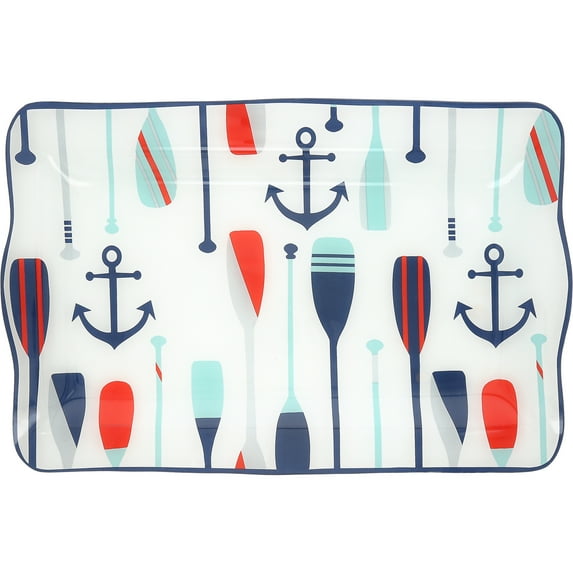 Pavilion - Lake - 16.75" x 11" Serving Tray Dish Platter Anchor Oar Boat Beach Ocean Seaside Waterfront Cottage Kitchen Decor Serveware
