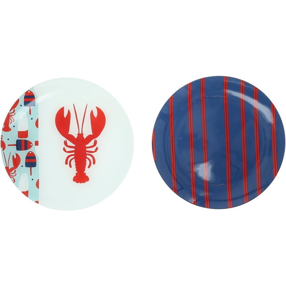 Pavilion - Lobster - Set of Two 8" Appetizer Plates Boat Lake Nautical Beach Ocean Seaside Waterfront Kitchen Decor Serveware