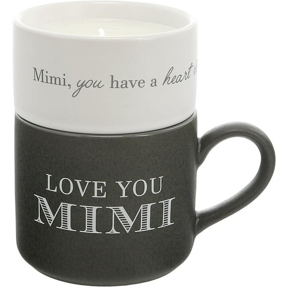 Pavilion - Love You Mimi - 4 Oz Candle & 10.8 Oz Mug Gray & Cream Neutral Stackable To: From: Tag Gift Set