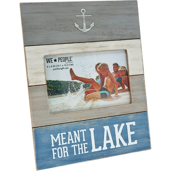 Pavilion - Meant For The Lake - Textured Gray White Washed Wooden Picture Frame (Holds 4 x 6 inch Photo), Lake Decor, Anchor, 1 Count (Pack of 1), 7.75" x 10"