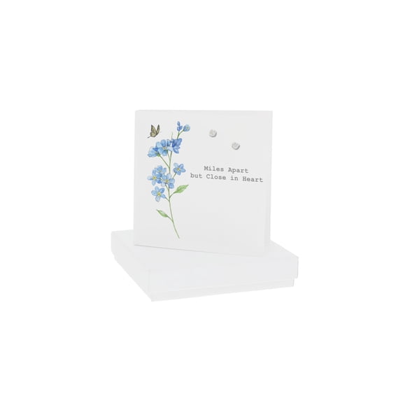 Pavilion - Miles Apart - 3.25" Floral Butterfly Greeting Card Blank Inside For Custom Message With 5mm Cubic Zirconia Stud Sterling Silver Earrings Long Distance Relationship Moving Off To College