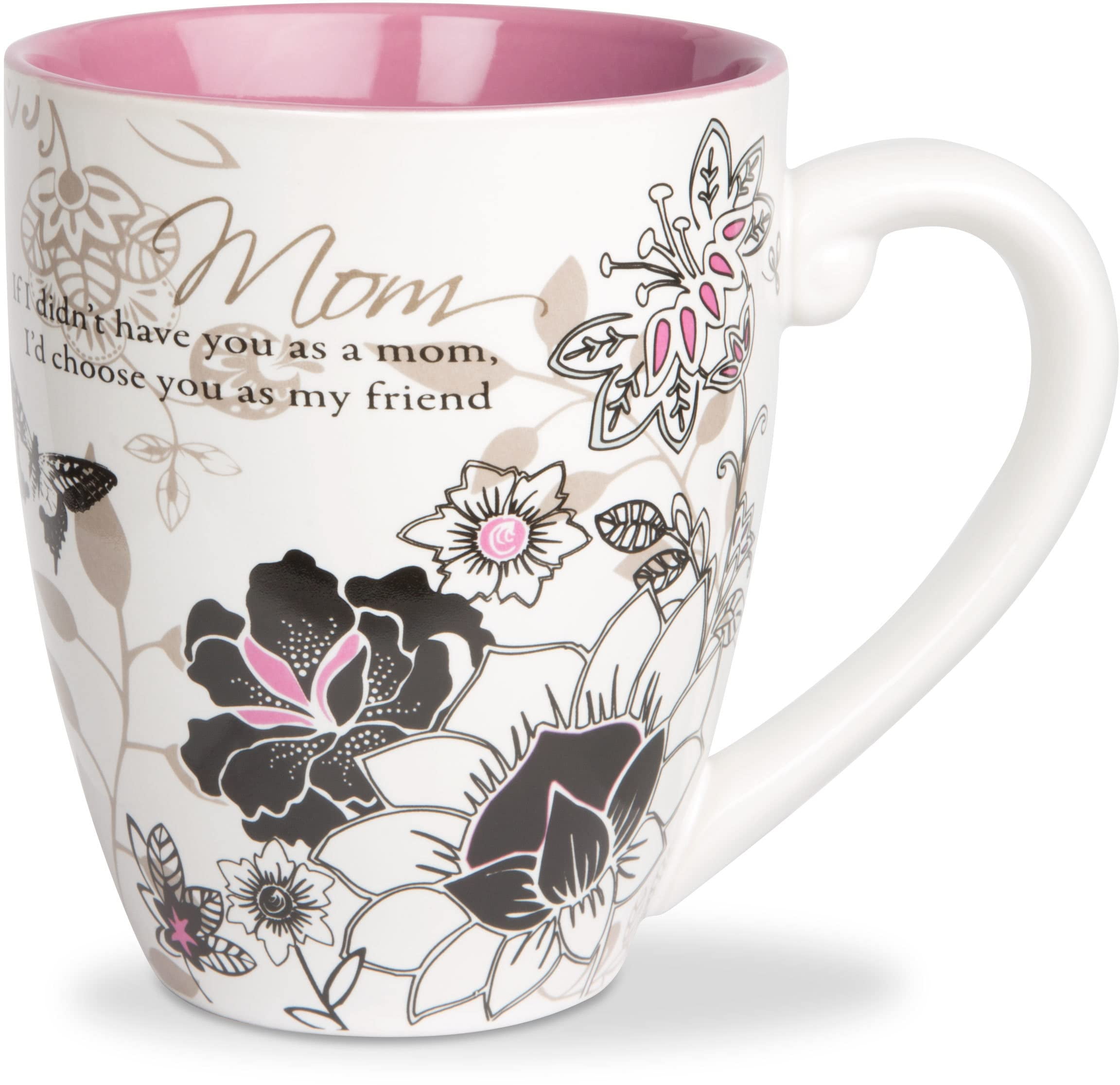 Floral Stoneware Mom Mug with Pink Interior, 20 oz
