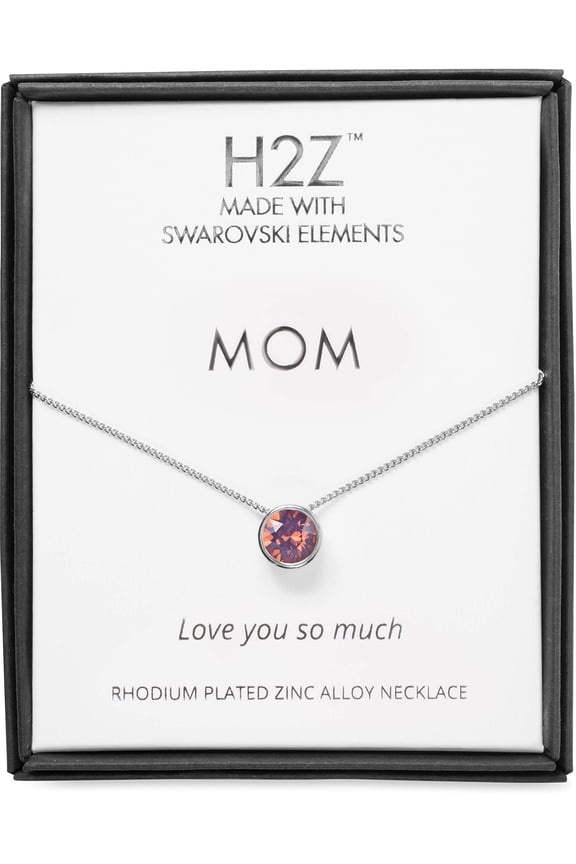 - Mom Gift - Purple Opal Swarovski Elements Rhodium Silver Pendant Necklace With 17.5 Inch Chain