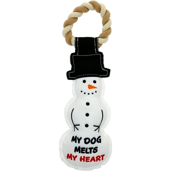 Pavilion - My Dog Melts My Heart - 12" Snowman Puppy Dog Toy With Rope Handle K-9 Furry Companion Christmas Holiday Gift Present