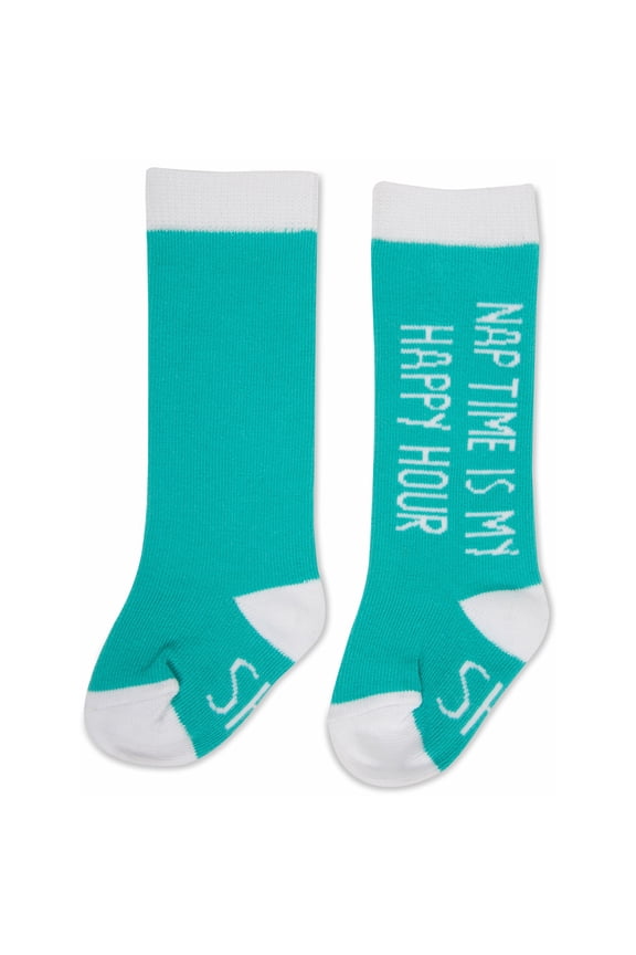 Pavilion - Nap Time Is My Happy Our - Knee High Newborn 0-12 Month Teal Unisex Baby Socks