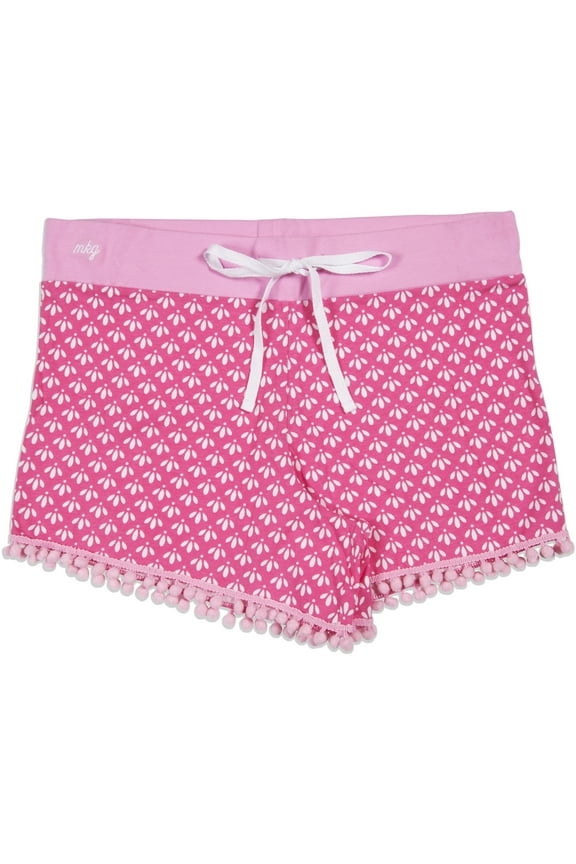 Pavilion - Small Pink Girly Girl Patterned Drawstring Pom Pom Pajama Lounge Shorts