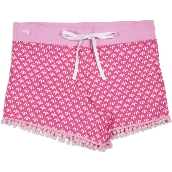 Pavilion - Small Pink Girly Girl Patterned Drawstring Pom Pom Pajama Lounge Shorts