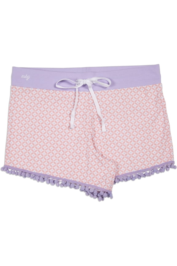 Pavilion - Small Pink and Purple Home Girl Patterned Drawstring Pom Pom Pajama Lounge Shorts