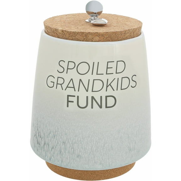 Pavilion - Spoiled Grandkids Fund 6.5-inch Unique Ceramic Piggy Bank Savings Bank Money Jar with Cork Base Cork Lid with Hanging Heart Charm, Ombre Gray - Grandparent Gift Present