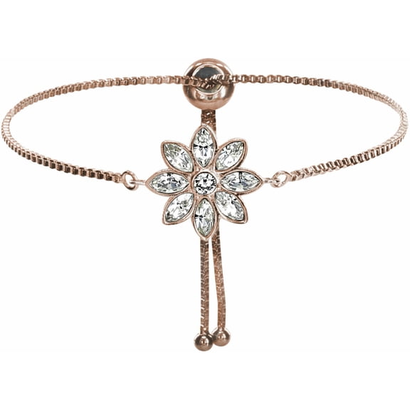 Pavilion - Swarovski Elements Flower 18K Rose Gold Plated One Size Fits All Drawstring Bracelet