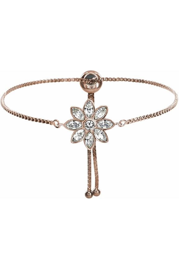 Pavilion - Swarovski Elements Flower 18K Rose Gold Plated One Size Fits All Drawstring Bracelet