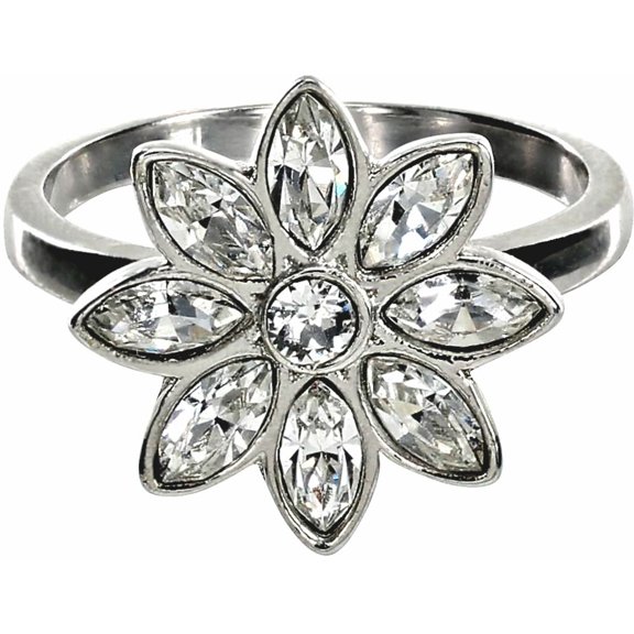 Pavilion - Swarovski Elements Flower Silver Rhodium Plated Size 9 Ring