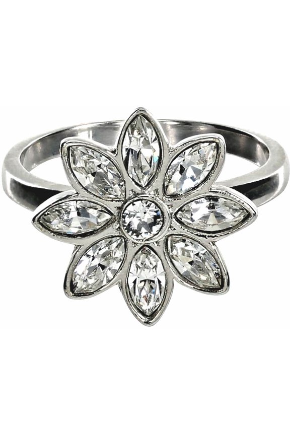 Pavilion - Swarovski Elements Flower Silver Rhodium Plated Size 9 Ring