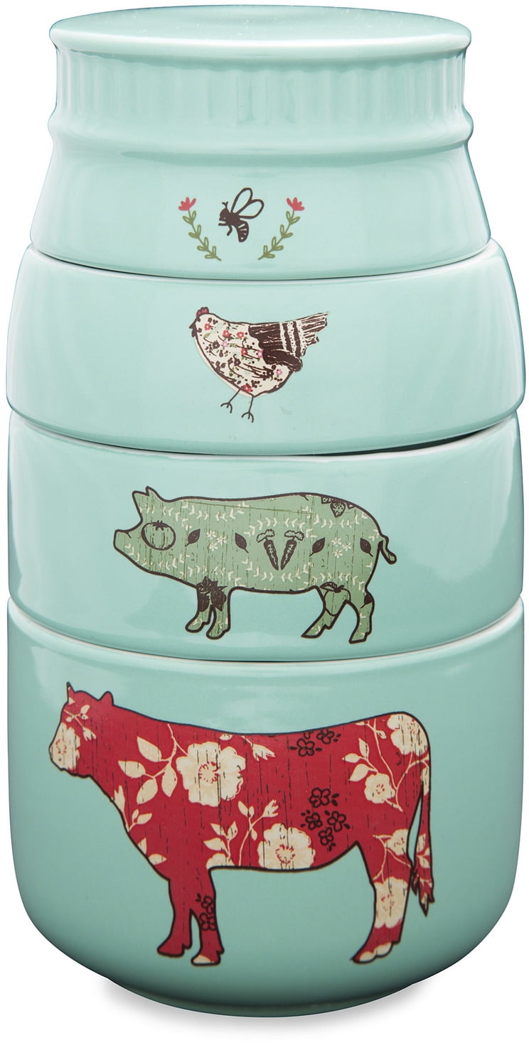 Pavilion - Teal Mason Jar Measuring Cups Bee Chicken Pig and Cow