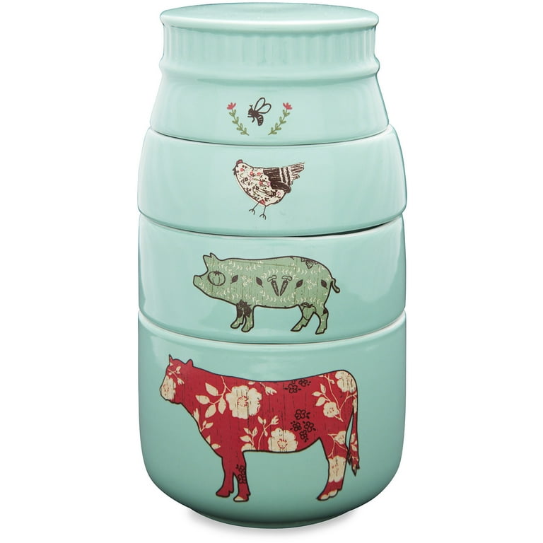 Pavilion Gift Company 23130 Live Simply Bee Chicken Pig and Cow Measuring Cups, Teal