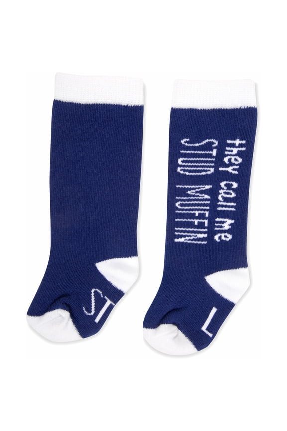 Pavilion - They Call Me Stud Muffin - Knee High Newborn 0-12 Month Navy Blue Baby Boy Socks