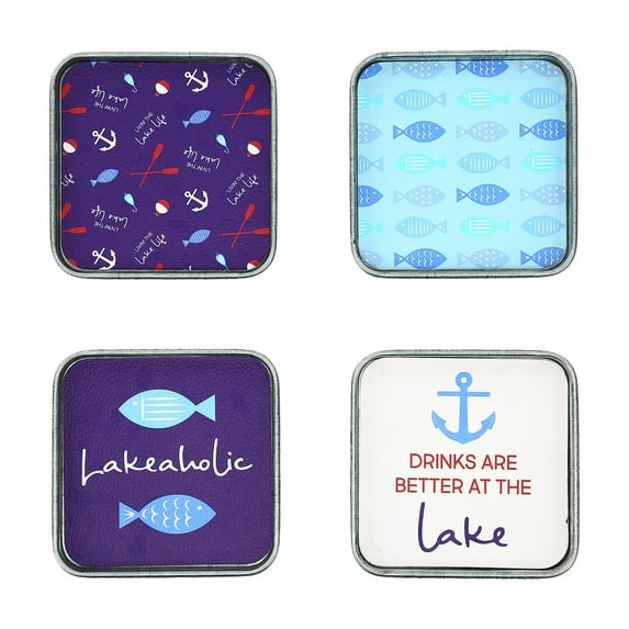 Pavilion-We People- Livin The Life- Lake 4" (4 Piece) Coaster Set
