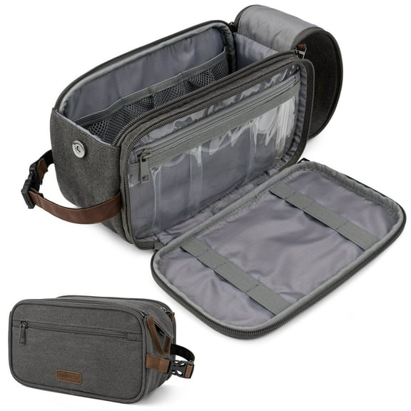 Pavilla Toiletry Bag, Mens Dopp Kit Bag, Canvas Travel Toiletry Bag, Water Resistant Shaving Bathroom Organizer for Travel, Gym, Shower Toiletries Storage for Grooming Accessories (Large, Grey)