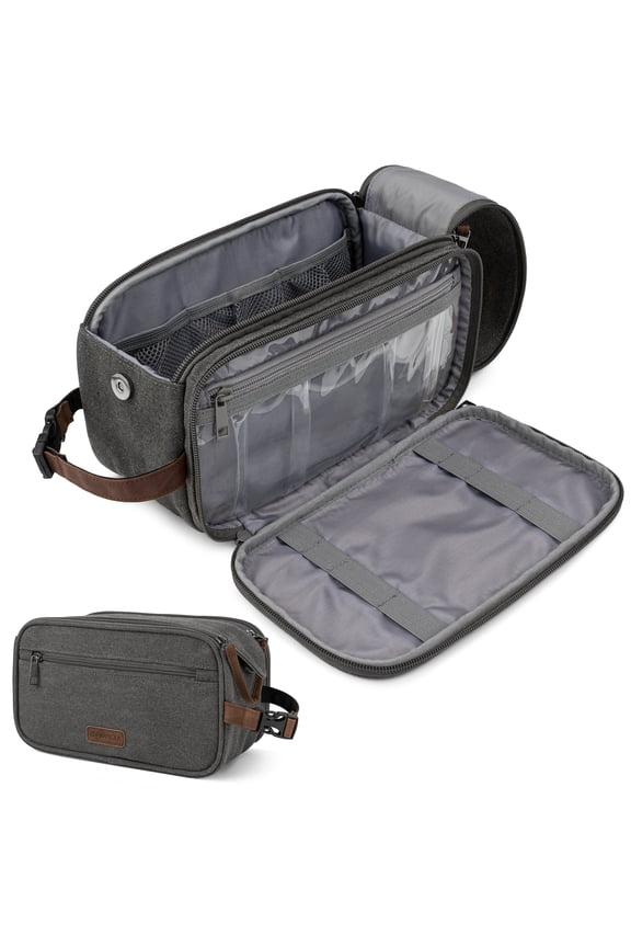 Pavilla Toiletry Bag, Mens Dopp Kit Bag, Canvas Travel Toiletry Bag, Water Resistant Shaving Bathroom Organizer for Travel, Gym, Shower Toiletries Storage for Grooming Accessories (Large, Grey)