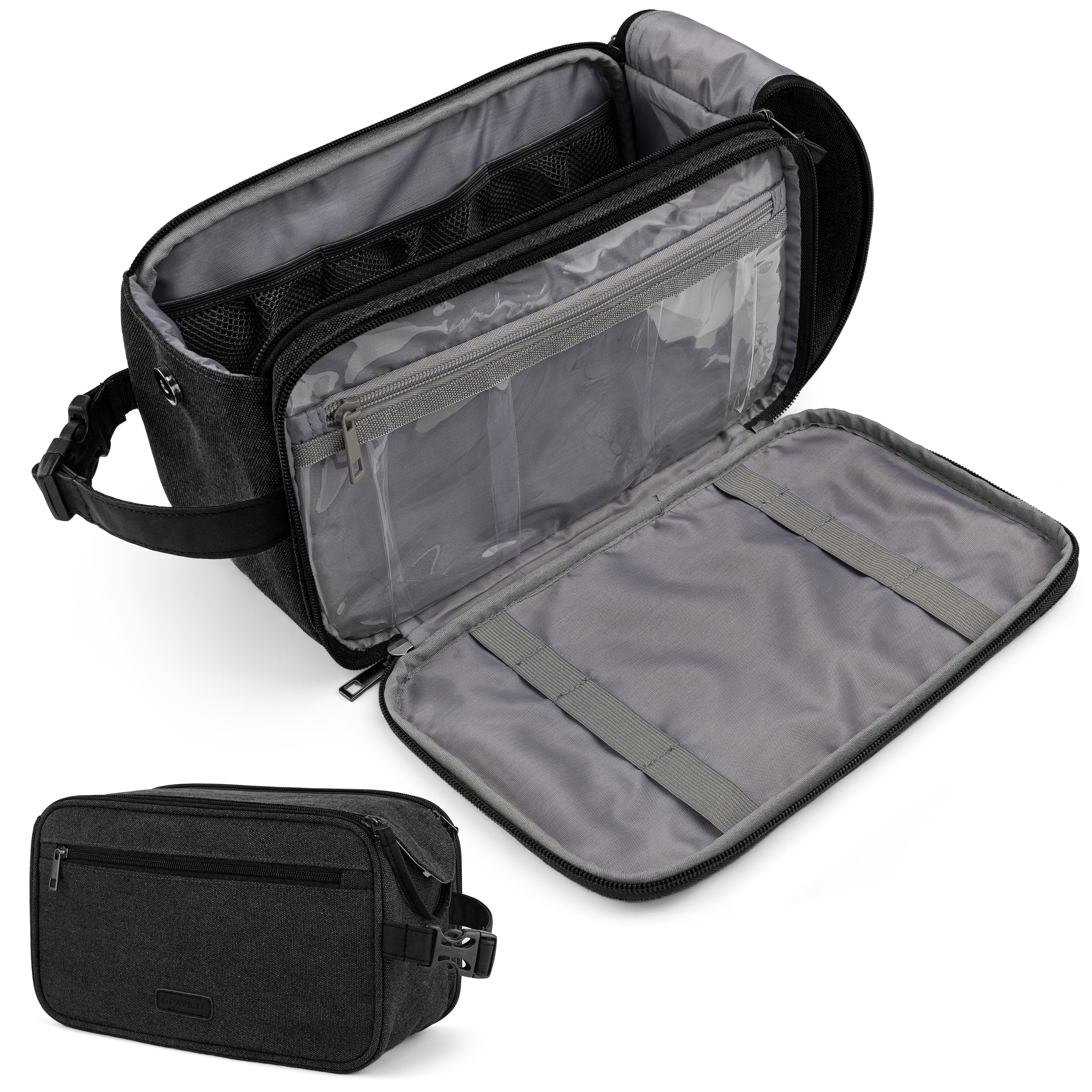 Pavilla Toiletry Bag, Mens Dopp Kit Bag, Canvas Travel Toiletry Bag, Water Resistant Shaving Bathroom Organizer for Travel, Gym, Shower Toiletries Storage for Grooming