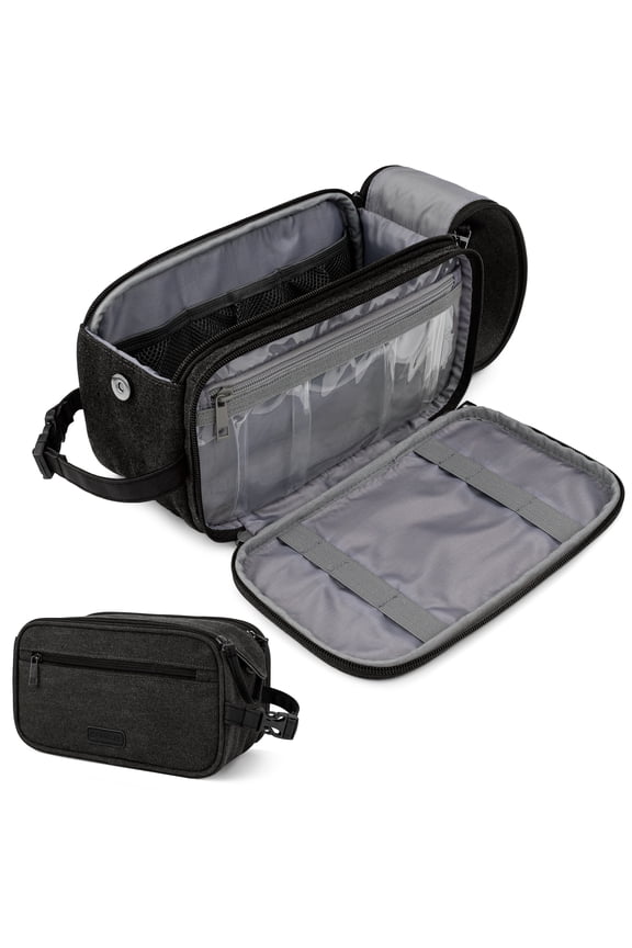 Pavilla Toiletry Bag, Mens Dopp Kit Bag, Canvas Travel Toiletry Bag, Water Resistant Shaving Bathroom Organizer for Travel, Gym, Shower Toiletries Storage for Grooming Accessories (Large, Black)