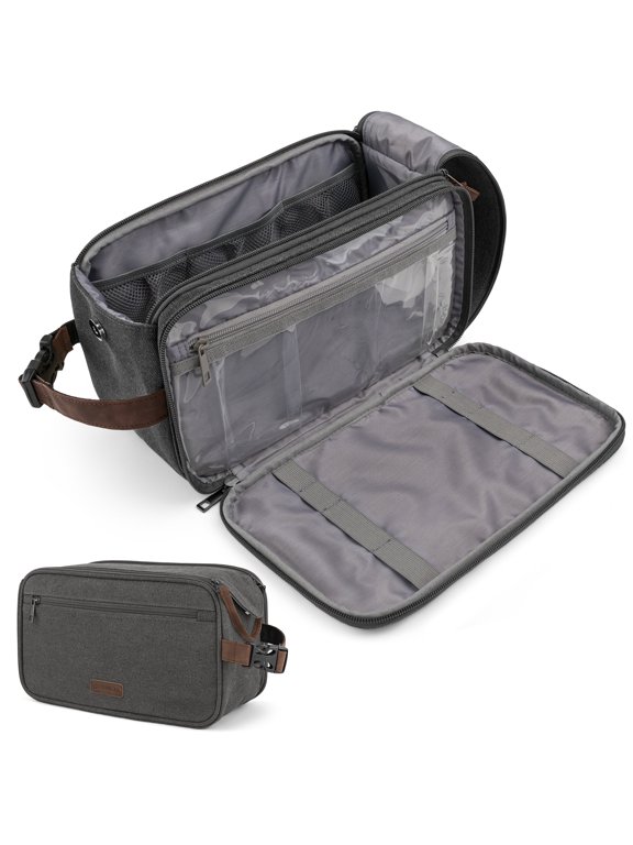 Pavilla Toiletry Bag, Mens Dopp Kit Bag, Canvas Travel Toiletry Bag, Water Resistant Shaving Bathroom Organizer for Travel, Gym, Shower Toiletries Storage for Grooming Accessories (Extra Large, Grey)